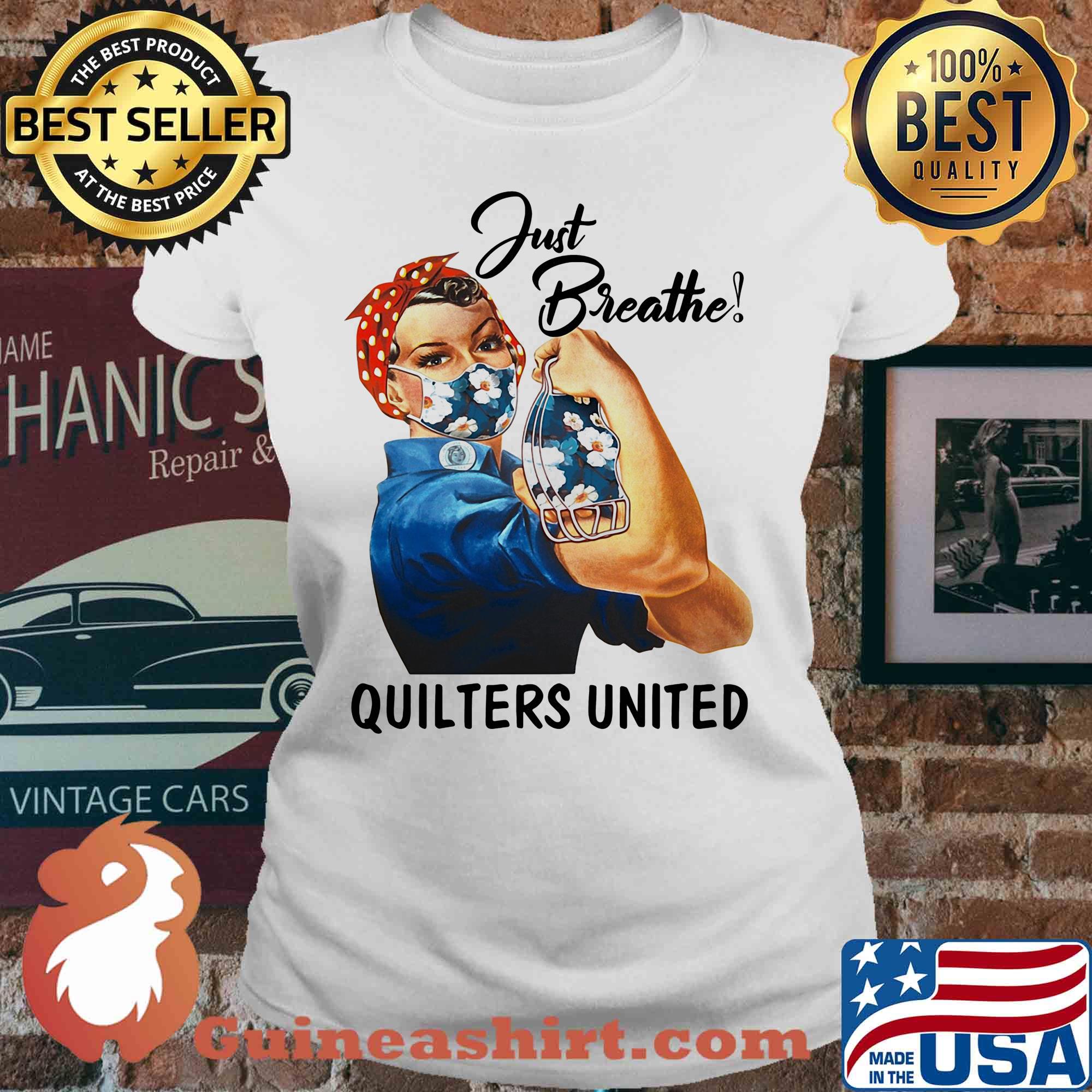 Just breathe quilters united mask Strong girl s V-neck