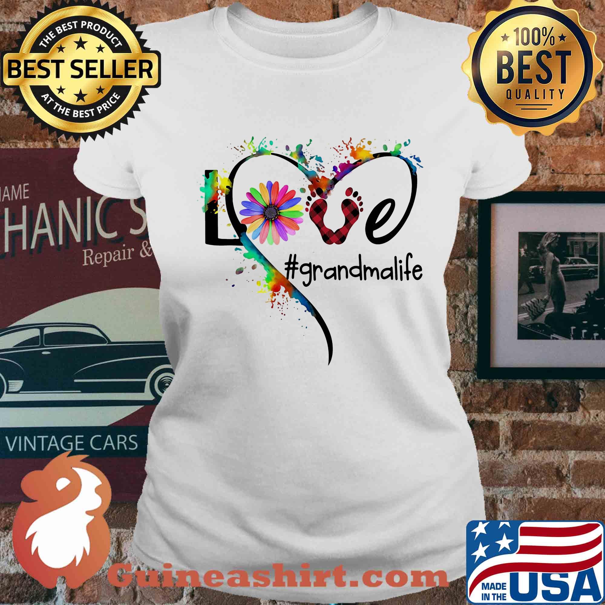 Love grandma life flower paw people color s Ladies tee