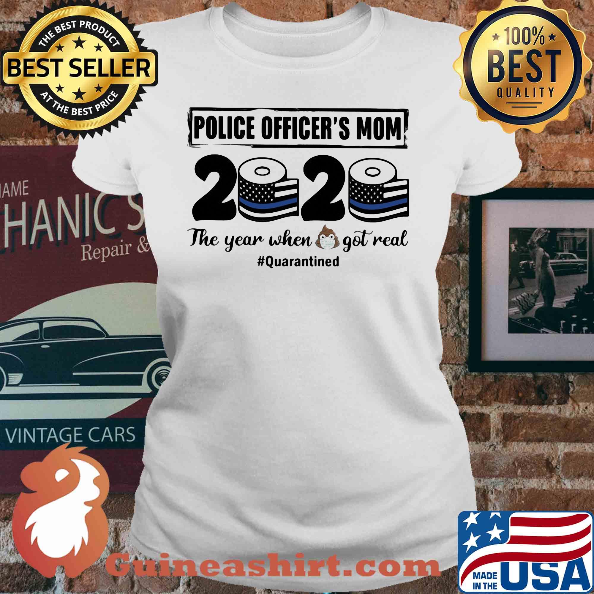Police officer’s mom 2020 the year when shit got real quarantined toilet paper mask covid-19 american flag s V-neck