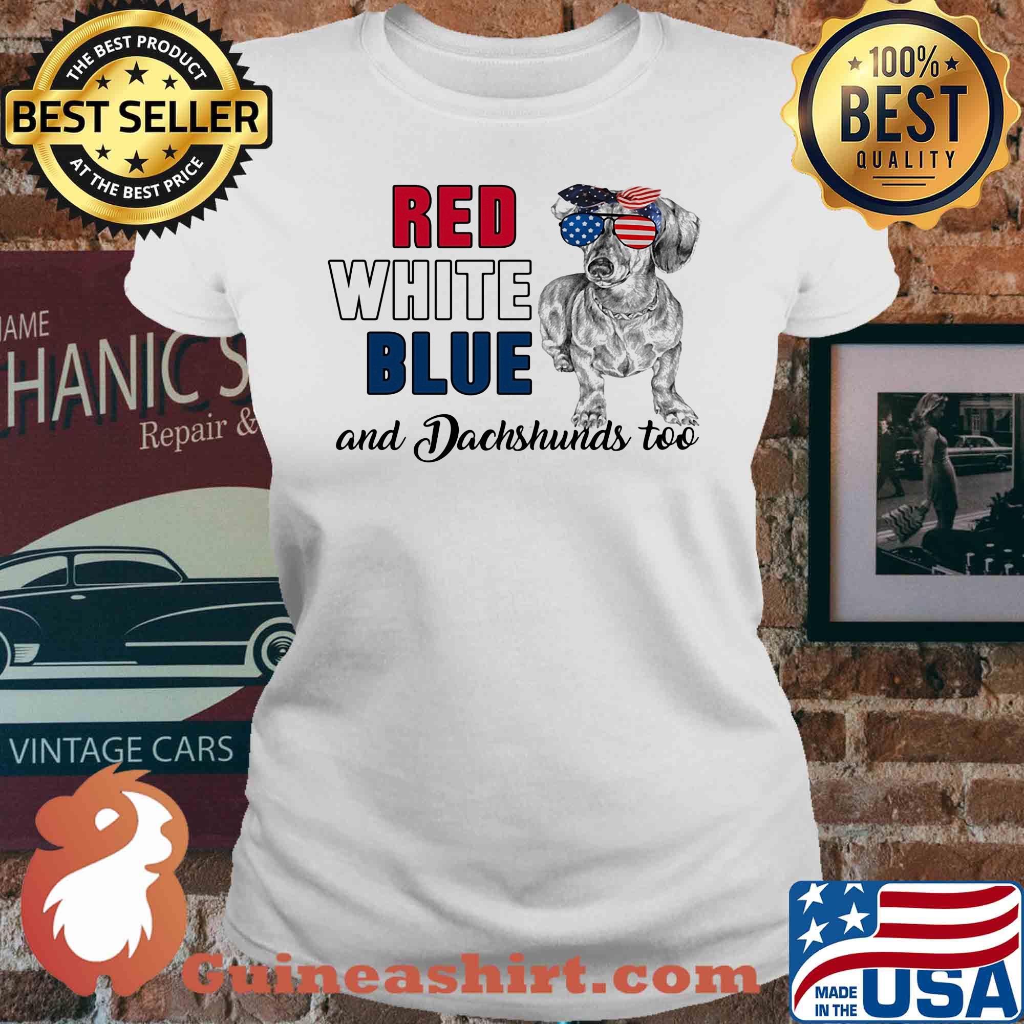 Red white blue and Dachshunds too american flag veteran s V-neck