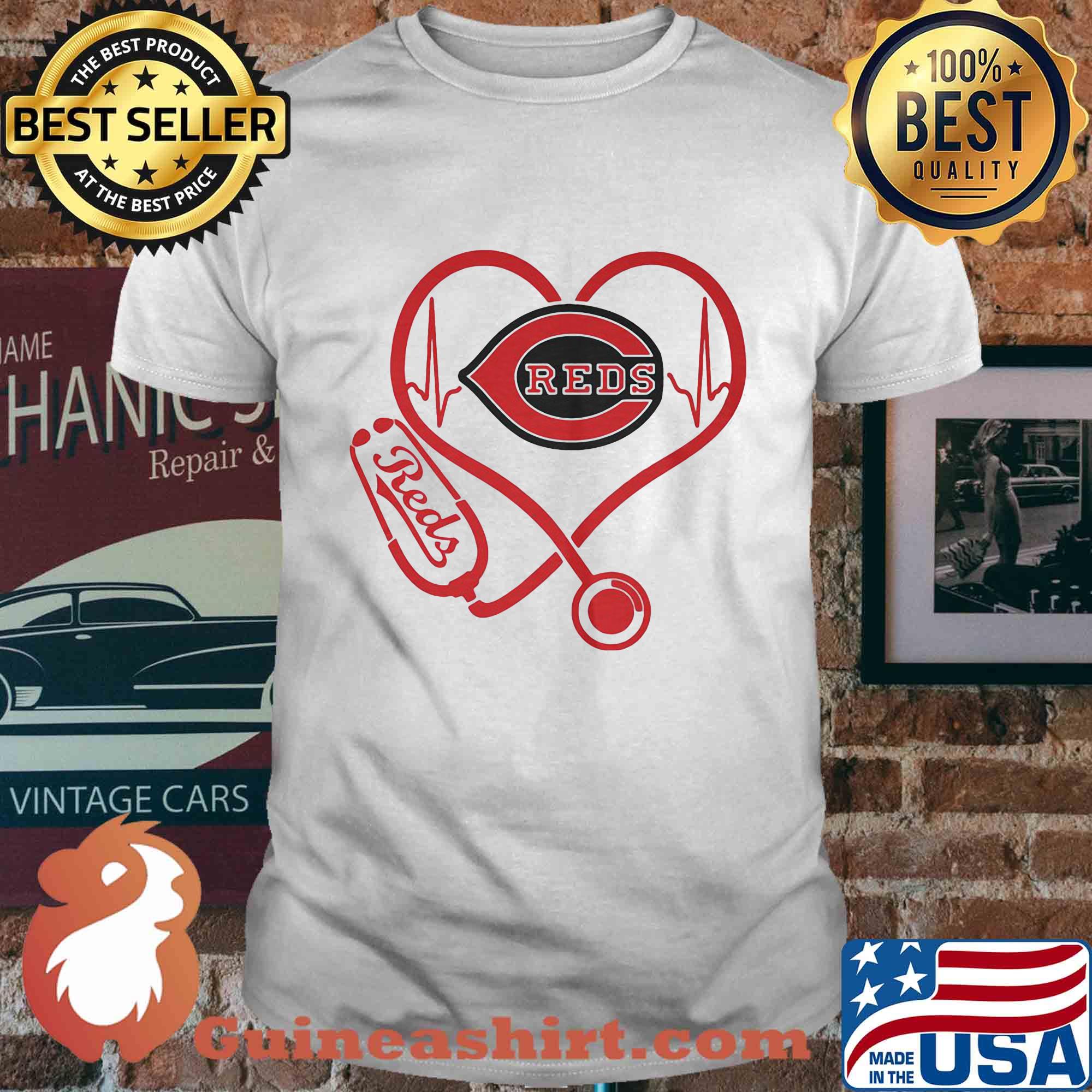 Reds MLB stethoscope hearbeat shirt