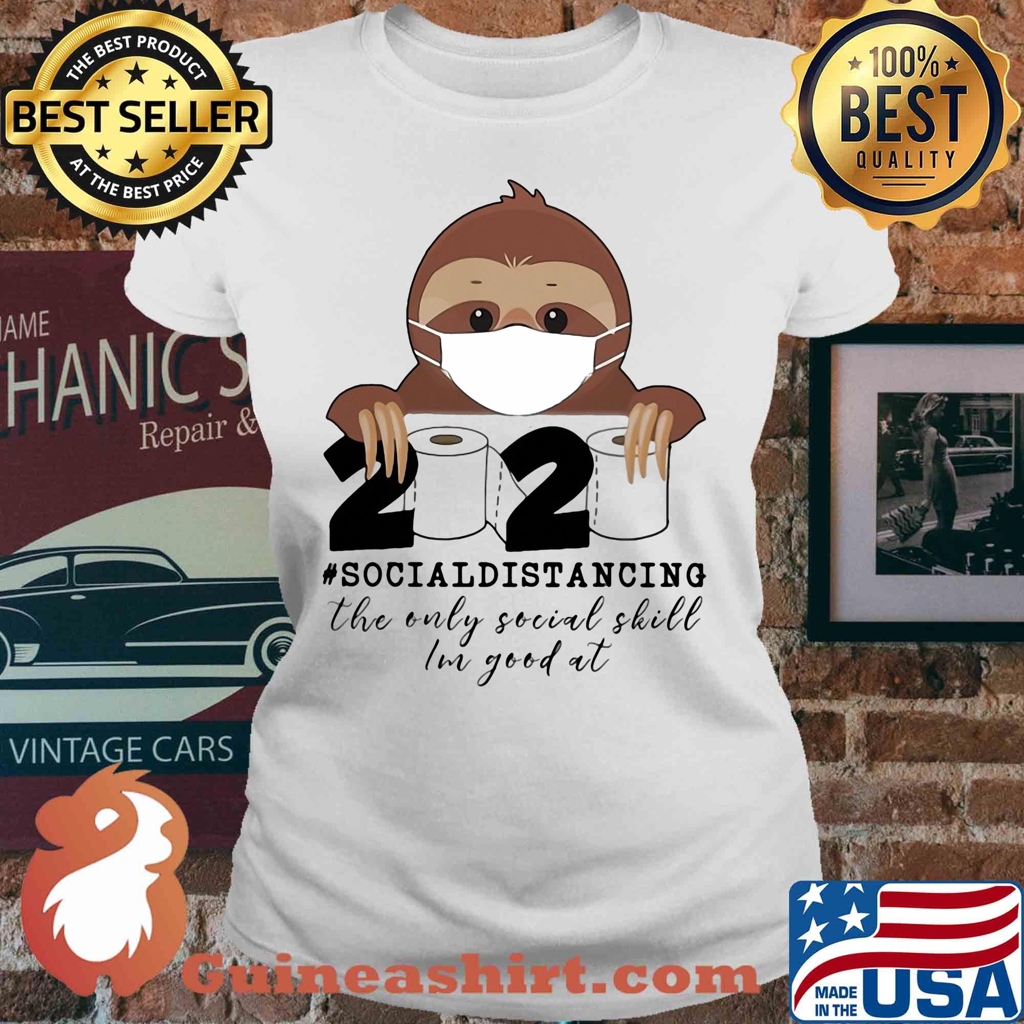 Sloth wear mask 2020 social distancing the only social skill im good at toilet paper covid-19 s V-neck