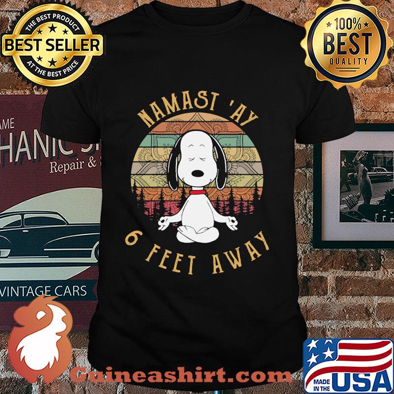 Snoopy Peanuts Dog namastay 6 feet away vintage shirt