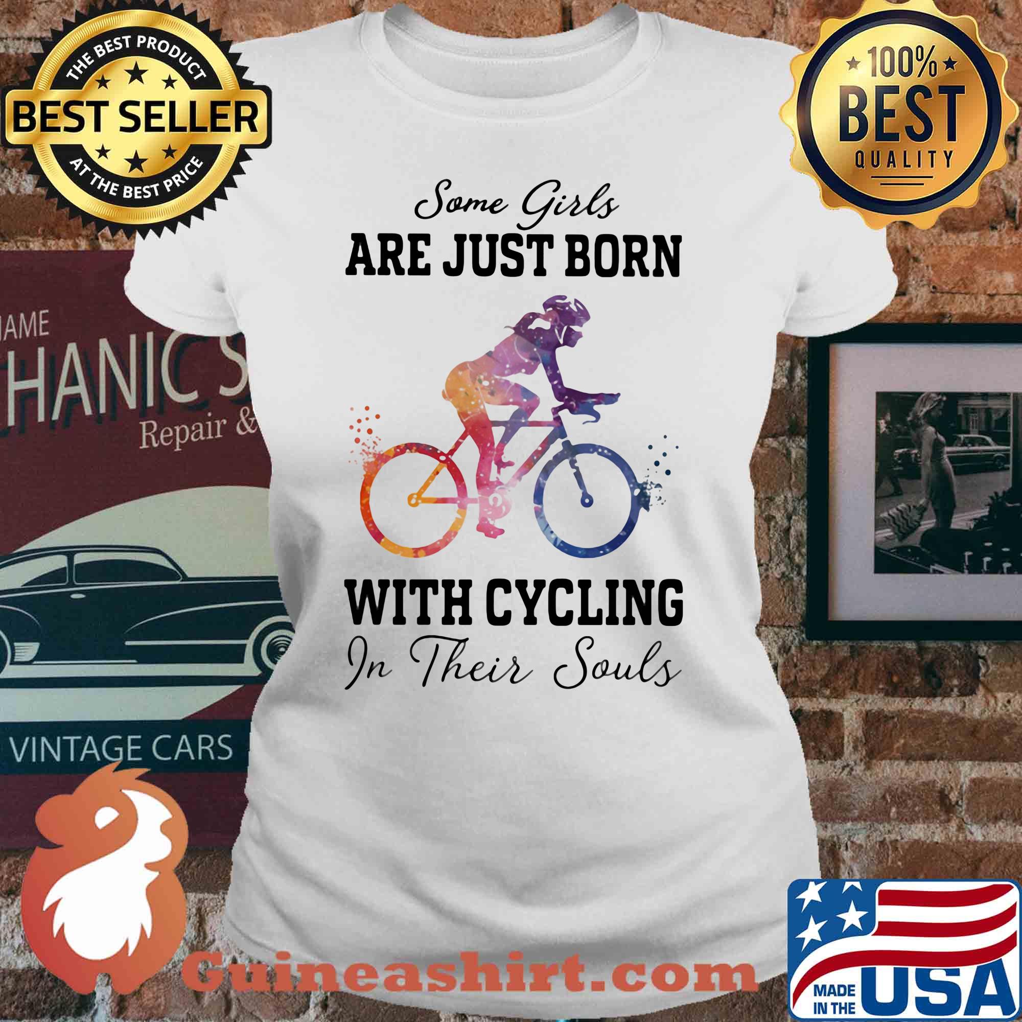 Some girl are just born with cycling in their souls s V-neck