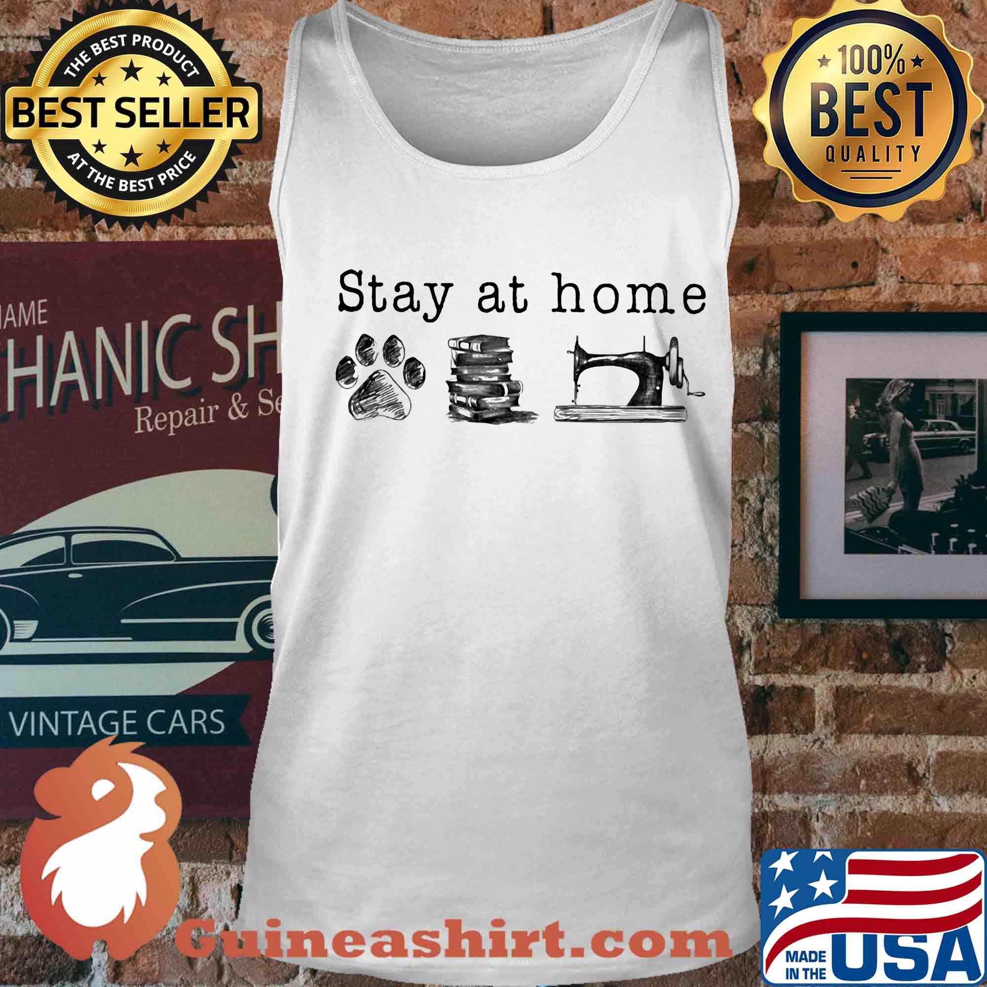 Stay at home paw dog books sew s Tank top
