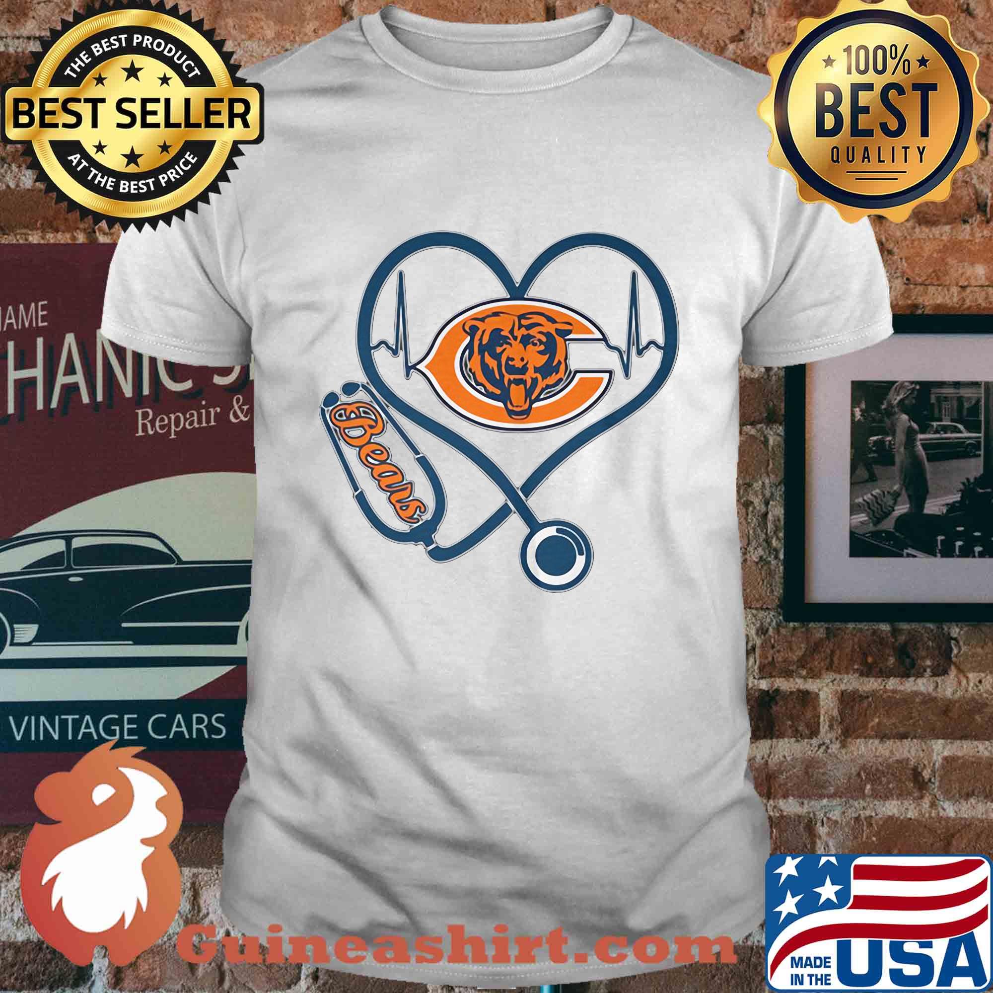 Stethoscope heart beat Chicago Bears shirt