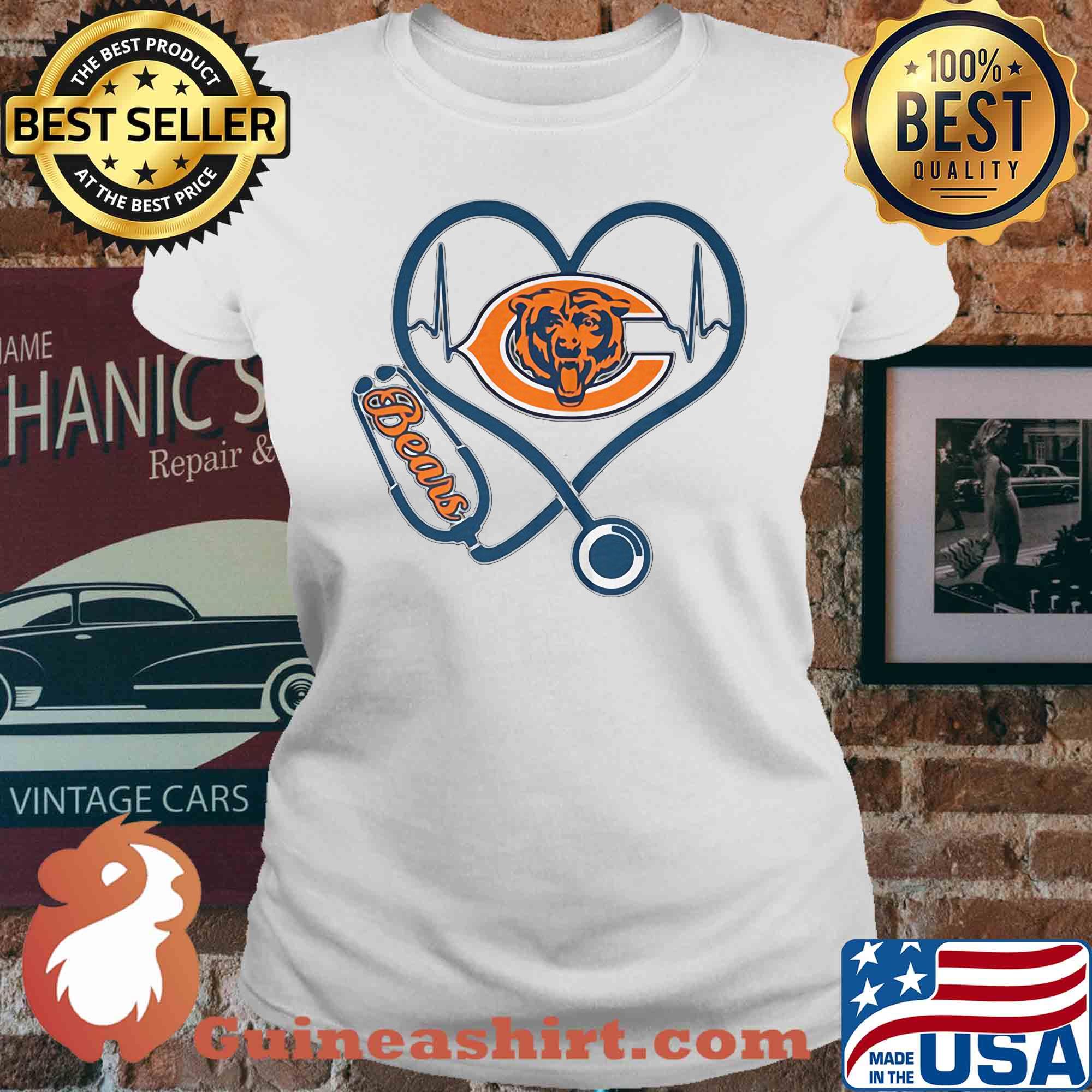Stethoscope heart beat Chicago Bears s V-neck