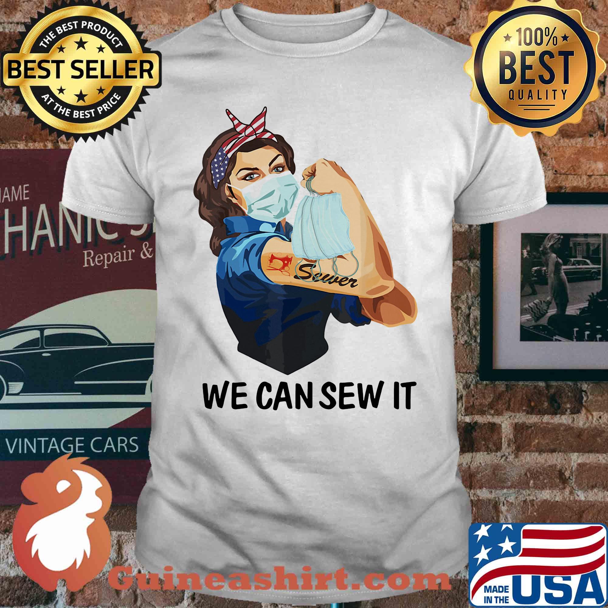 Strong woman tattoos sewer we can sew it medical mask covid-19 shirt