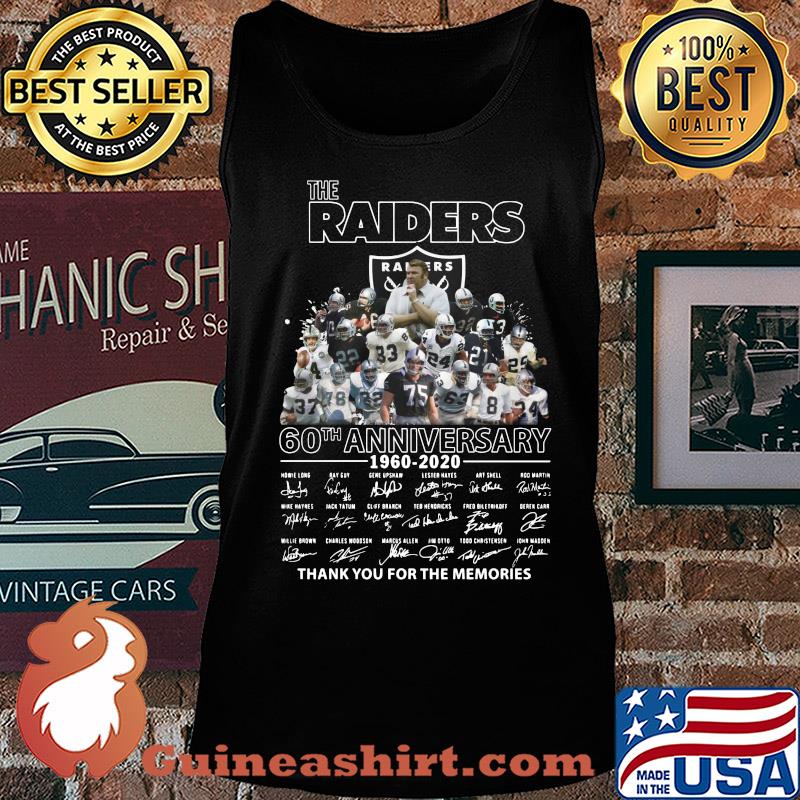 The oakland raiders logo 60th anniversary 1960-2020 signatures thank you for the memories s Tank top