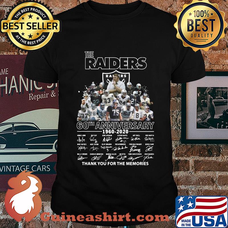 The oakland raiders logo 60th anniversary 1960-2020 signatures thank you for the memories shirt