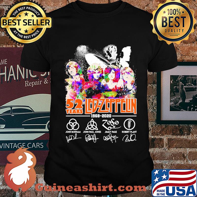 52 years led-zeppelin 1968 2020 john bonham john paul jones jimmy page robert plant signatures colors shirt