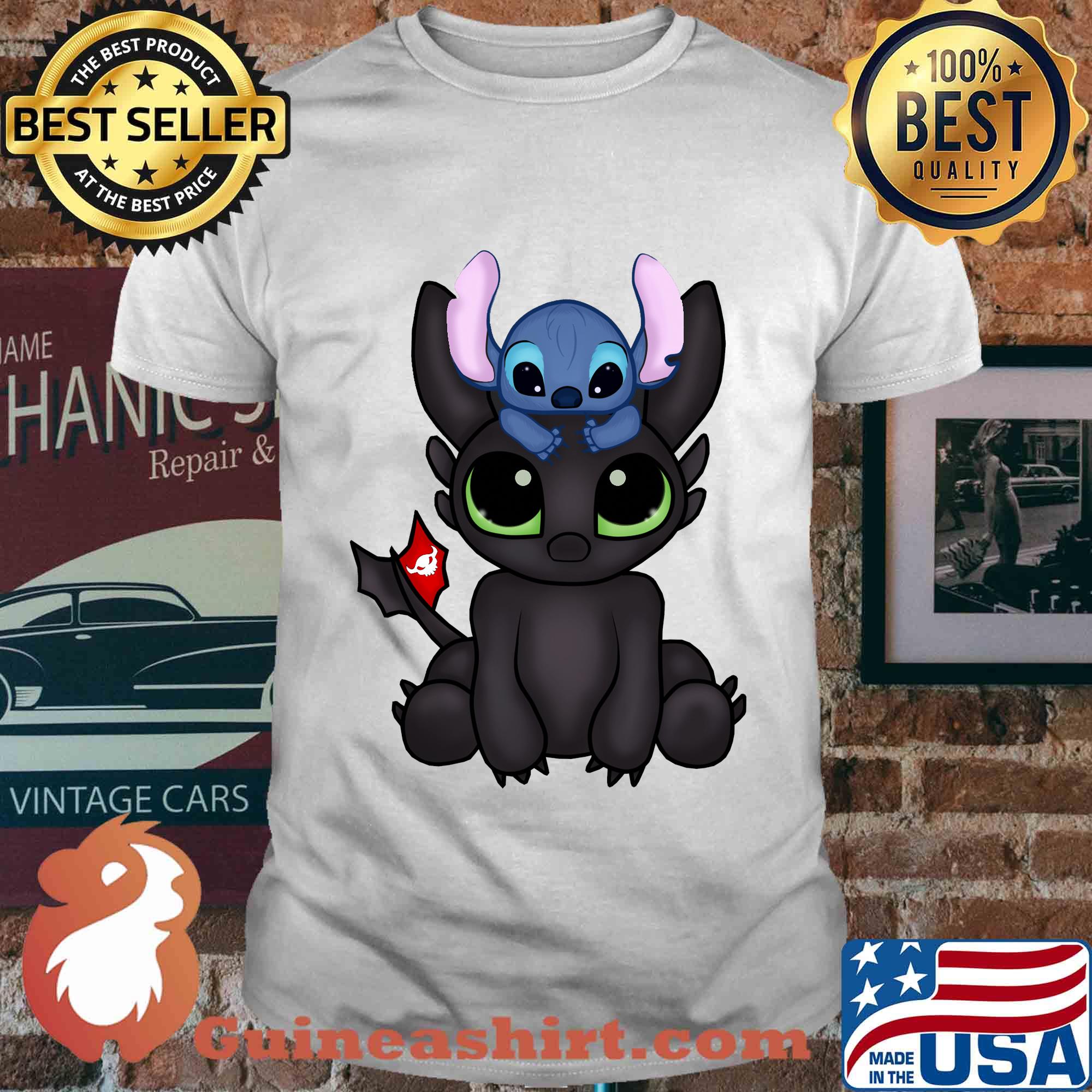 Baby toothless dragon and stitch flag shirt