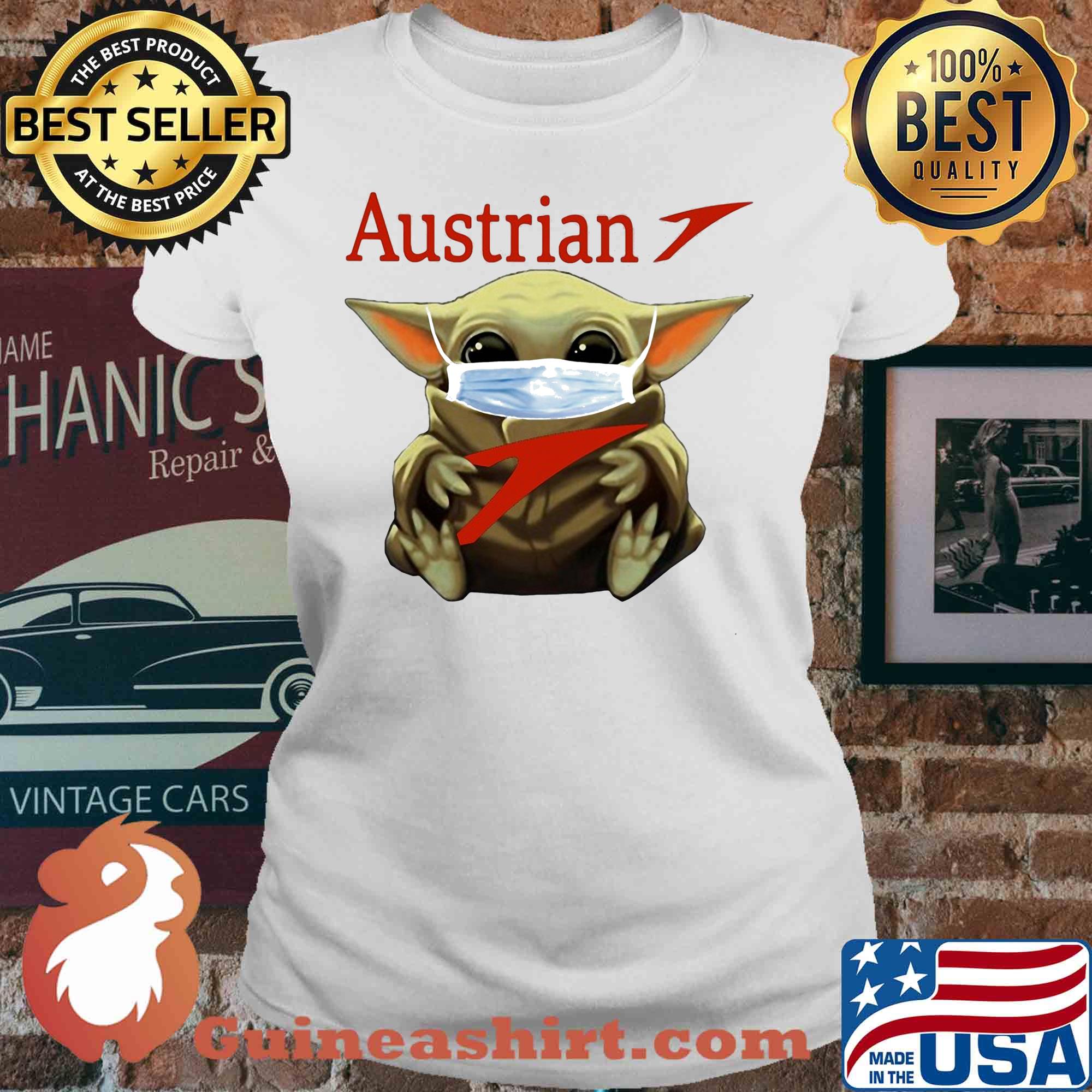 Baby Yoda face mask hug Austrian s V-neck