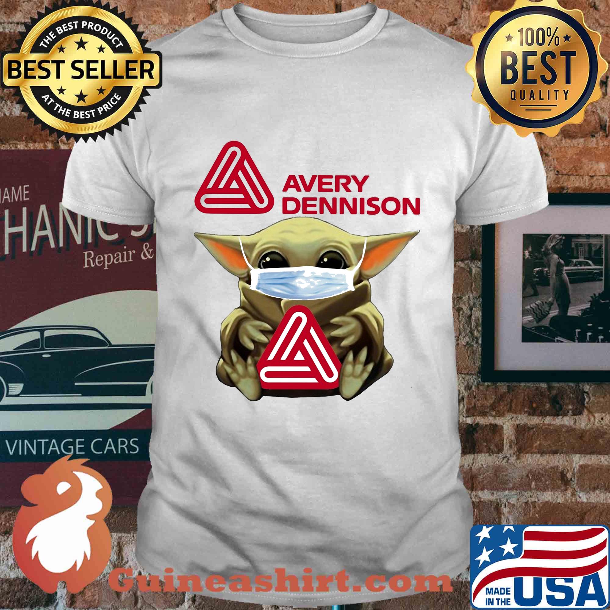 Baby Yoda face mask hug Avery Dennison shirt