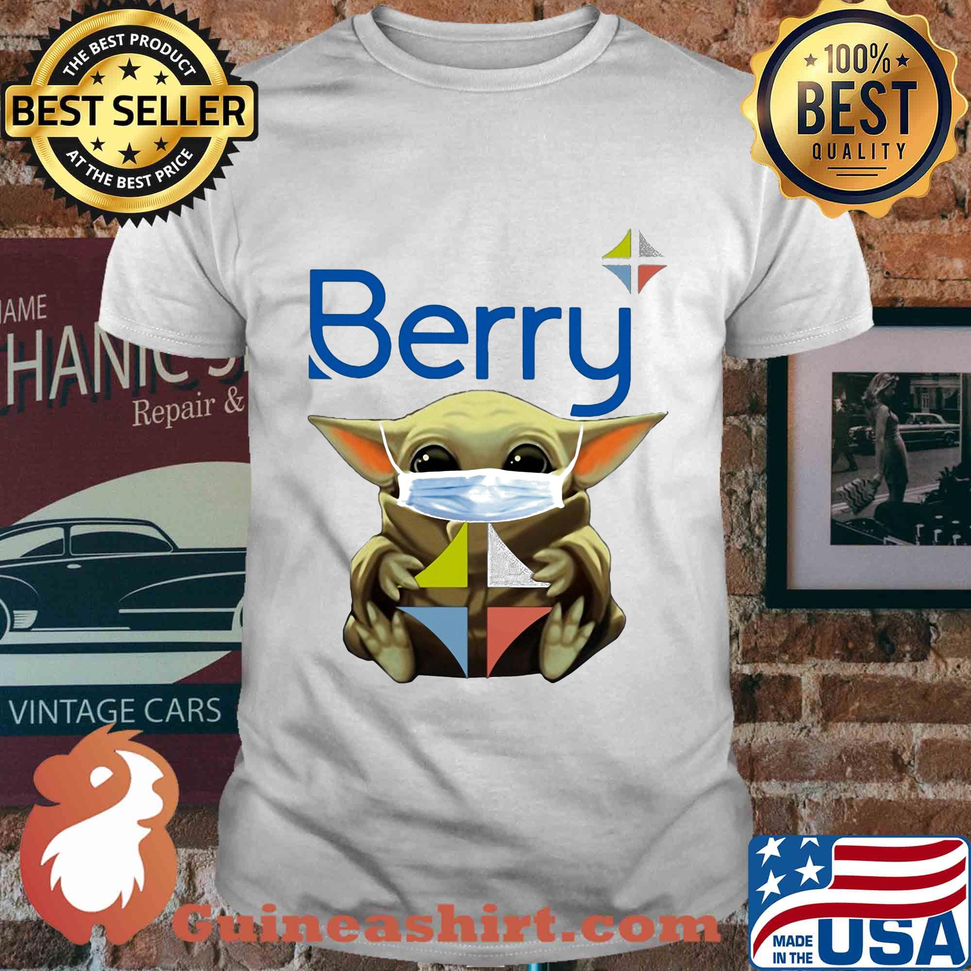 Baby Yoda face mask hug Berry shirt