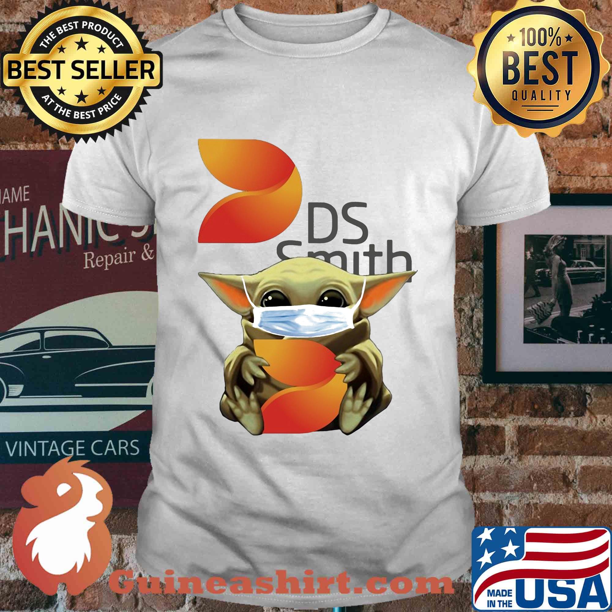 Baby Yoda face mask hug DS Smith shirt