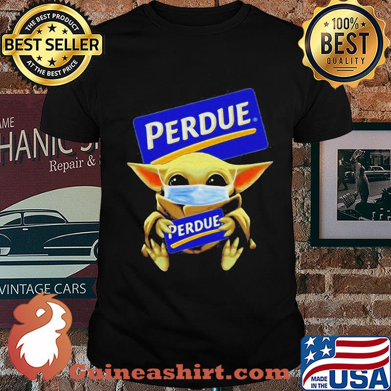 Baby Yoda face mask hug Perdue shirt