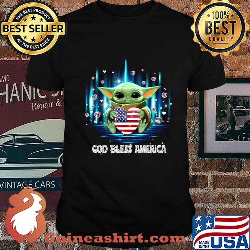 Baby Yoda hug God bless American flag veteran Independence Day shirt