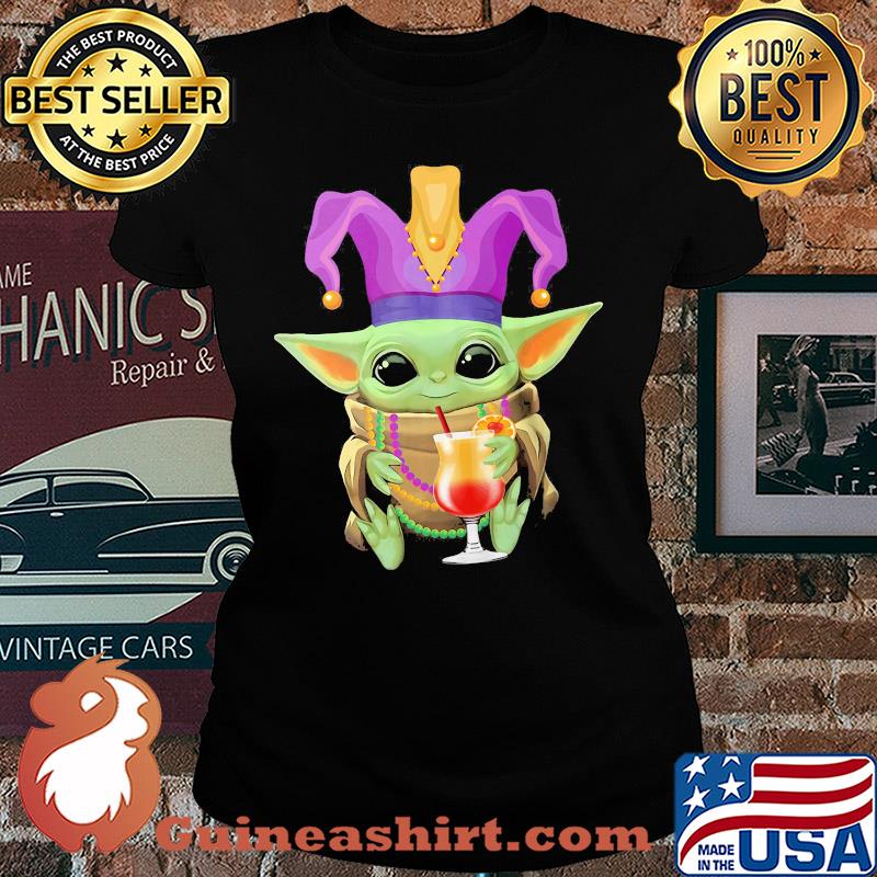 Baby Yoda Mardi Gras drink orange Juice s Ladies tee