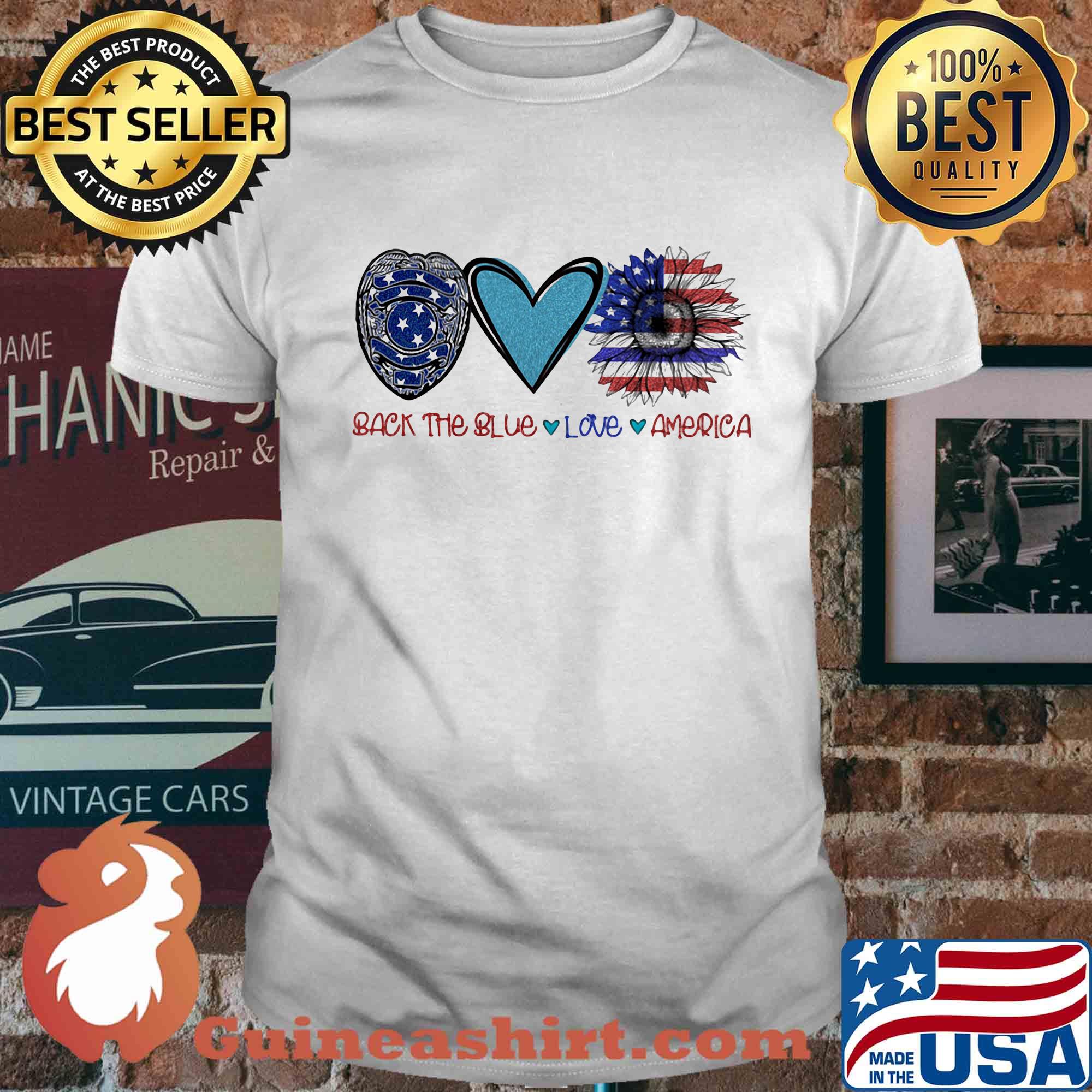 Back the blue Police love heart sunflower American flag veteran Independence Day shirt