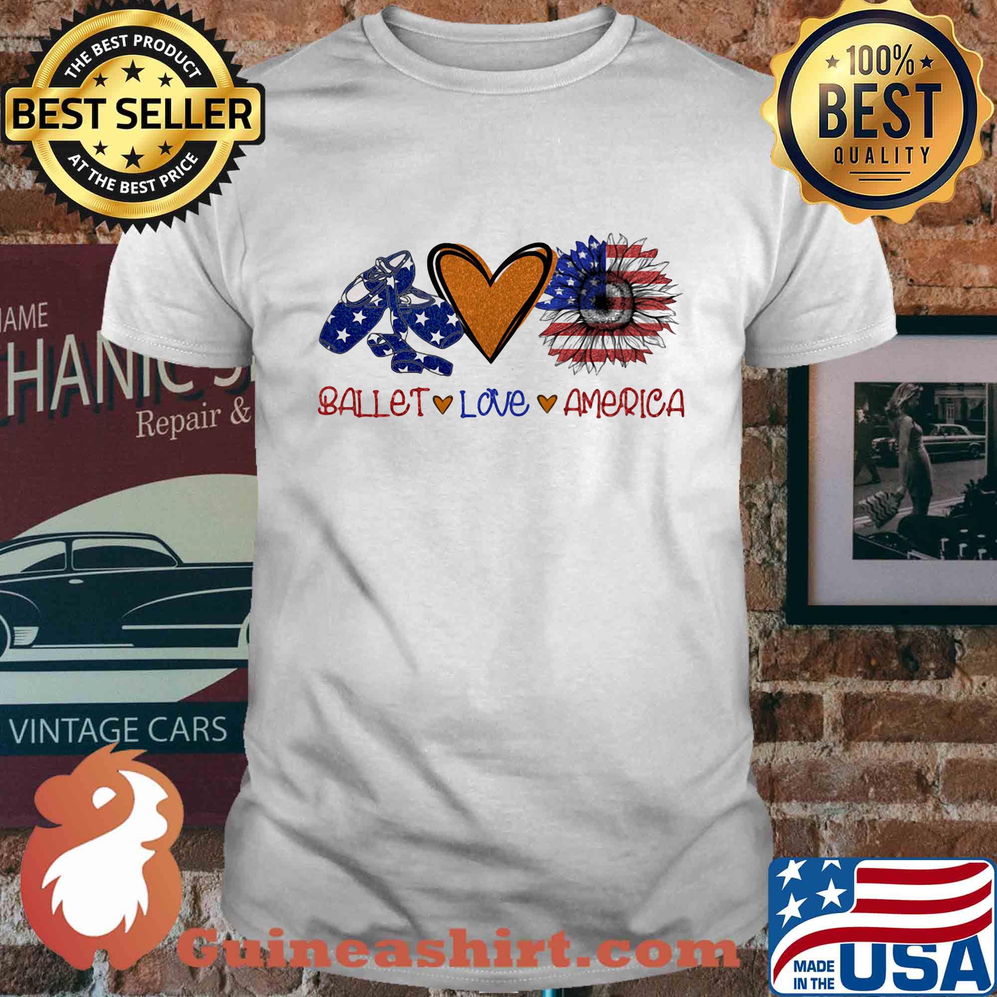 Ballet love heart sunflower American flag veteran Independence Day shirt