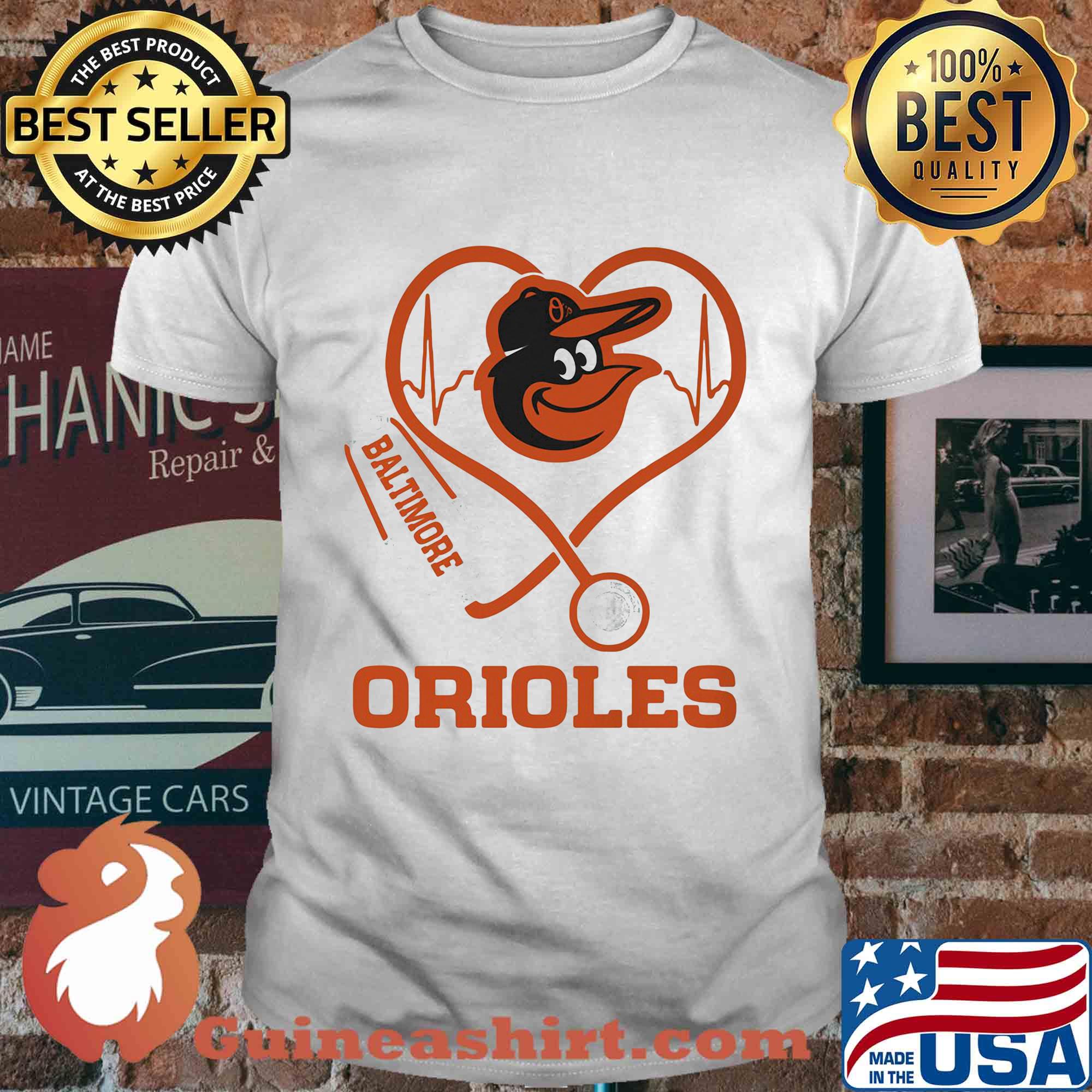 Baltimore orioles baseball stethoscope heart shirt