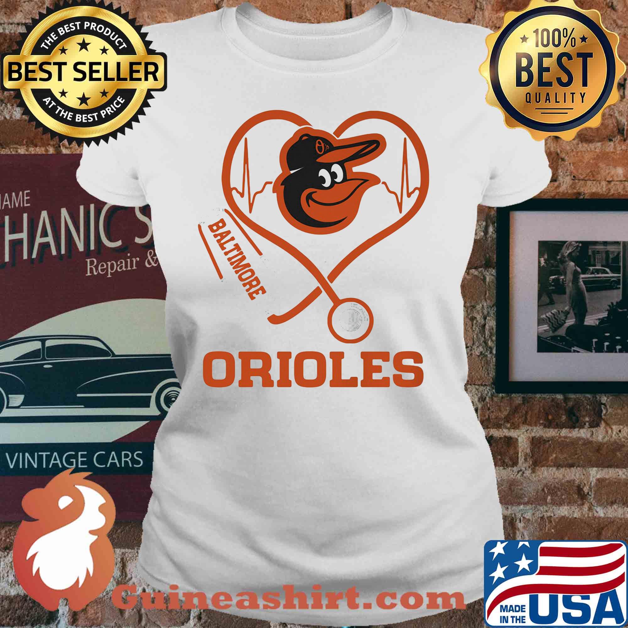 Baltimore orioles baseball stethoscope heart s V-neck