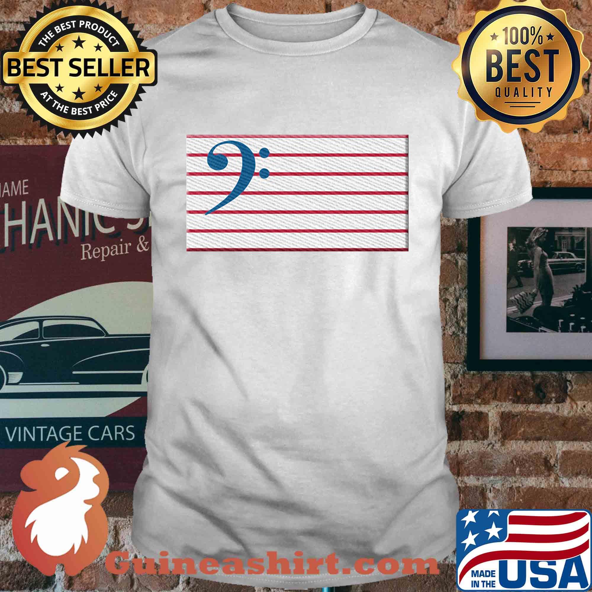 Bass Guitar Clef Flag Embroidered shirt