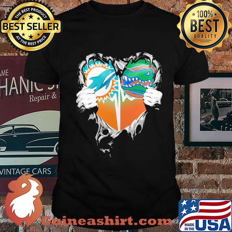 Blood inside miami dolphins vs florida gators heart shirt