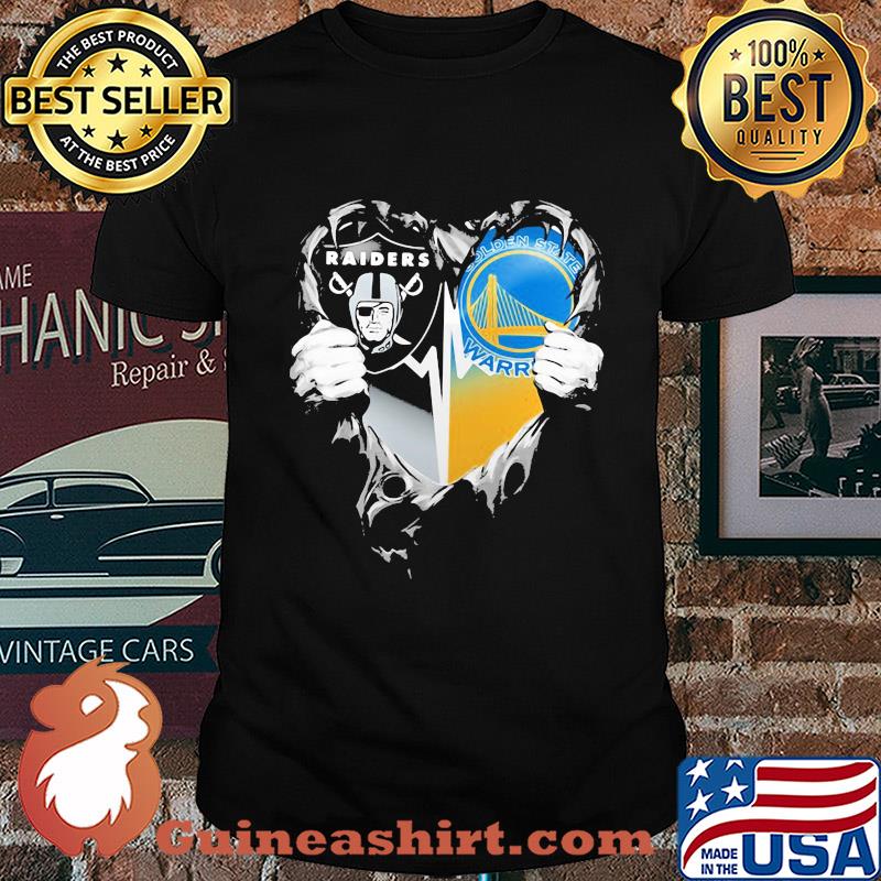 Blood inside oakland raiders and golden state warriors heart heartbeat shirt