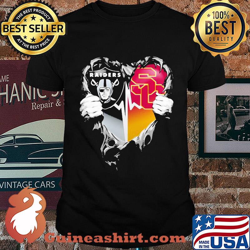 Blood inside oakland raiders and stanford cardinal heartbeat shirt