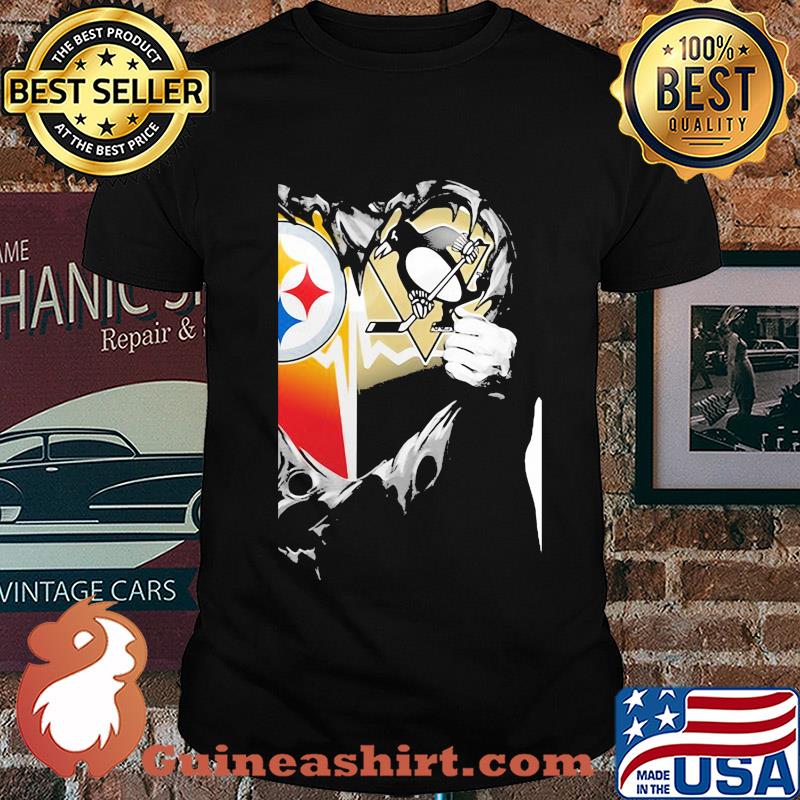 Blood inside pittsburgh steelers vs pittsburgh penguins heart shirt