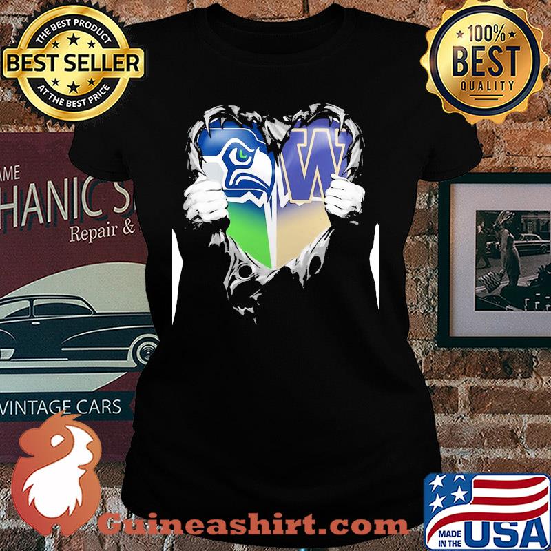 Blood inside seattle seahawks and washington huskies heart s Ladies tee