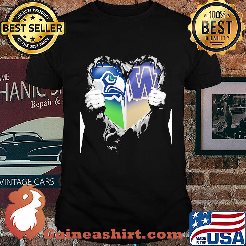 Blood inside seattle seahawks and washington huskies heart shirt