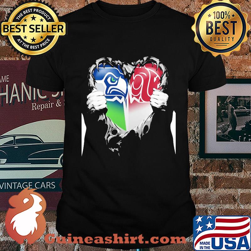 Blood inside seattle seahawks and washington state cougars heart shirt