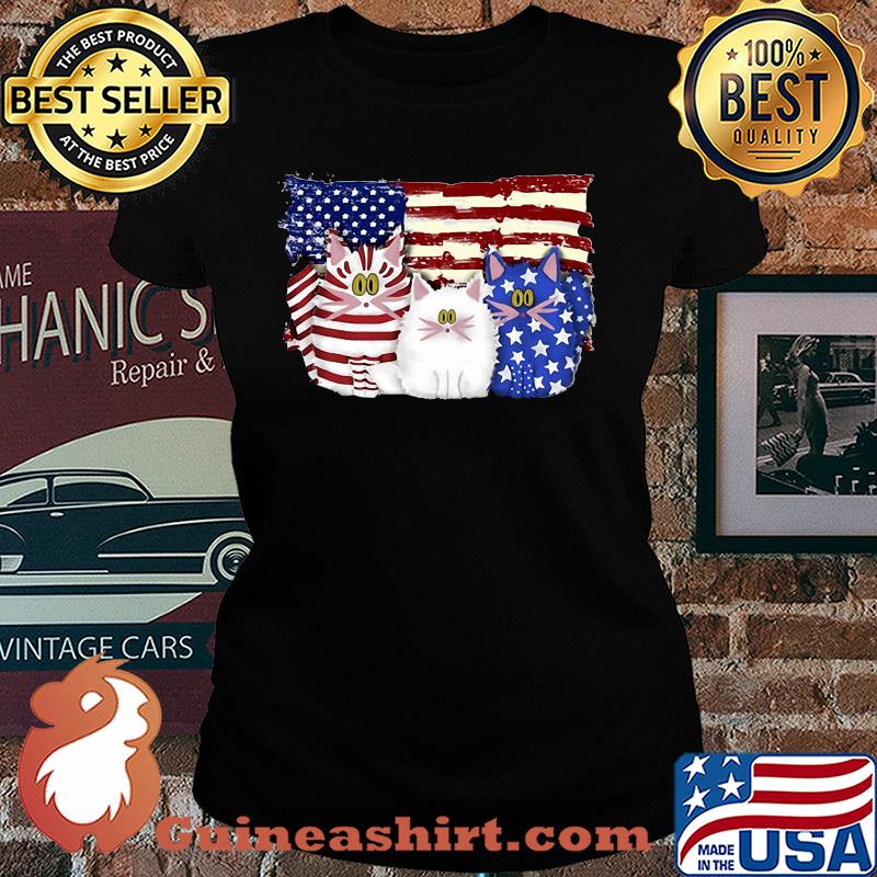 Cat 2 flag US American flag Independence Day veteran s Ladies tee