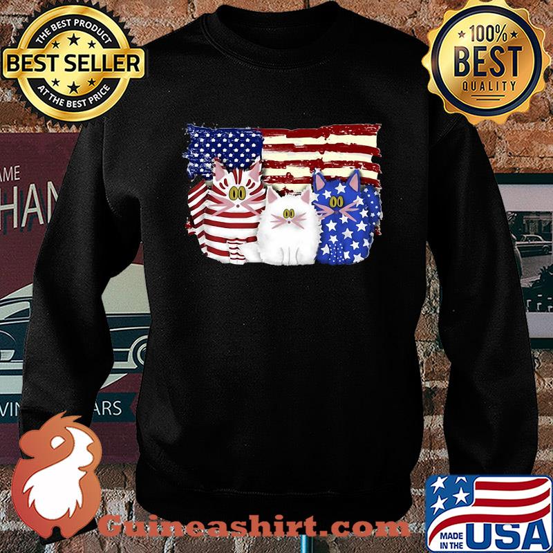 Cat 2 flag US American flag Independence Day veteran s Sweater