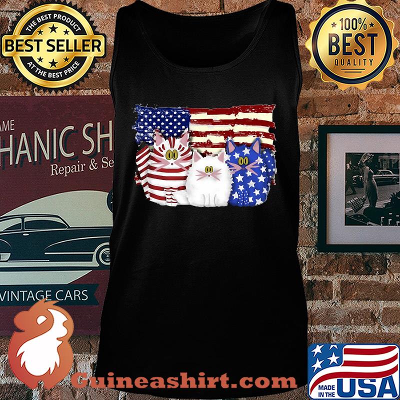 Cat 2 flag US American flag Independence Day veteran s Tank top