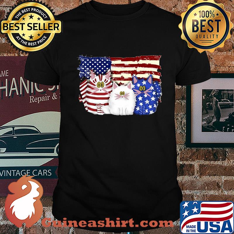 Cat 2 flag US American flag Independence Day veteran shirt
