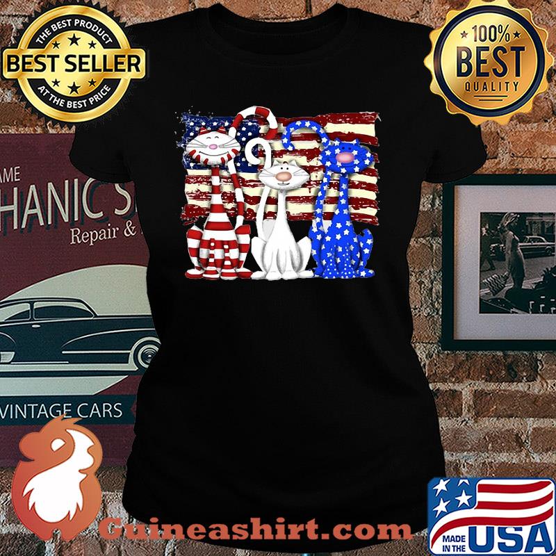 Cats 2 flag US American flag Independence Day veteran s Ladies tee