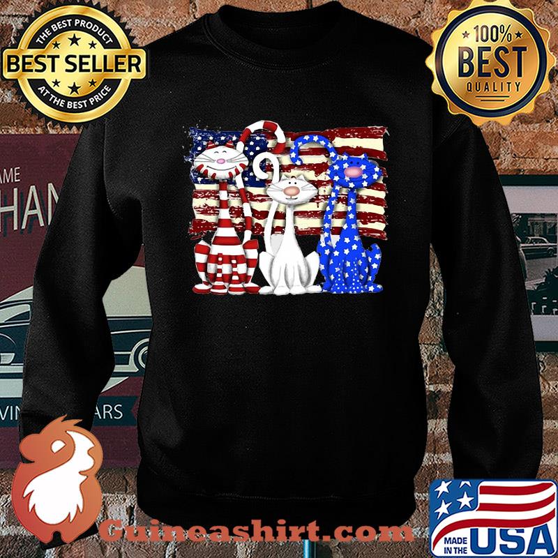 Cats 2 flag US American flag Independence Day veteran s Sweater