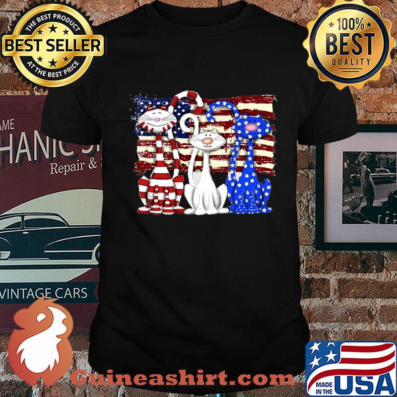 Cats 2 flag US American flag Independence Day veteran shirt
