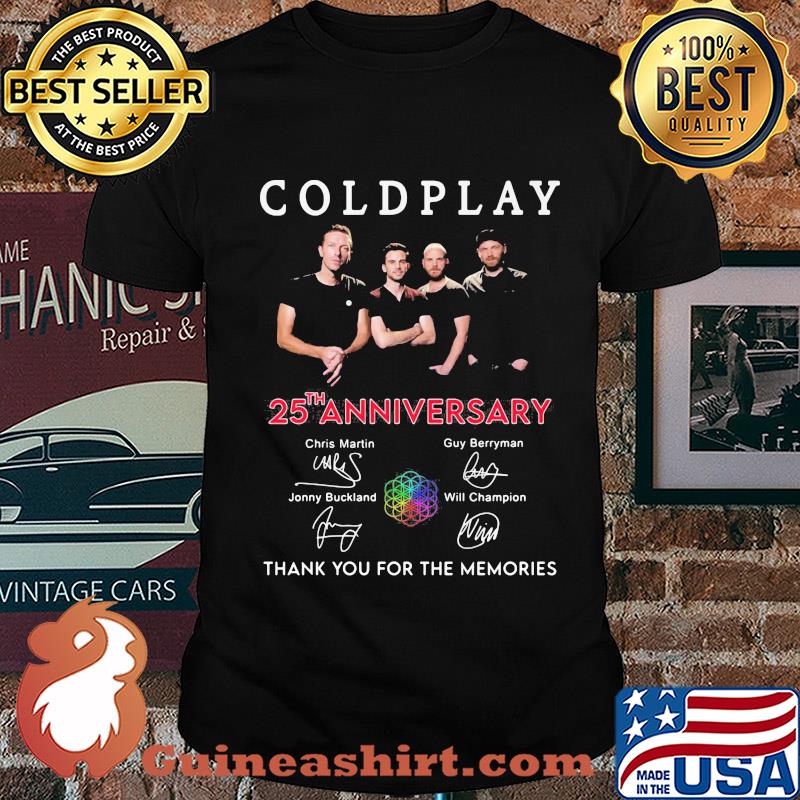 Coldplay 25th anniversary thank you for the memories signatures shirt