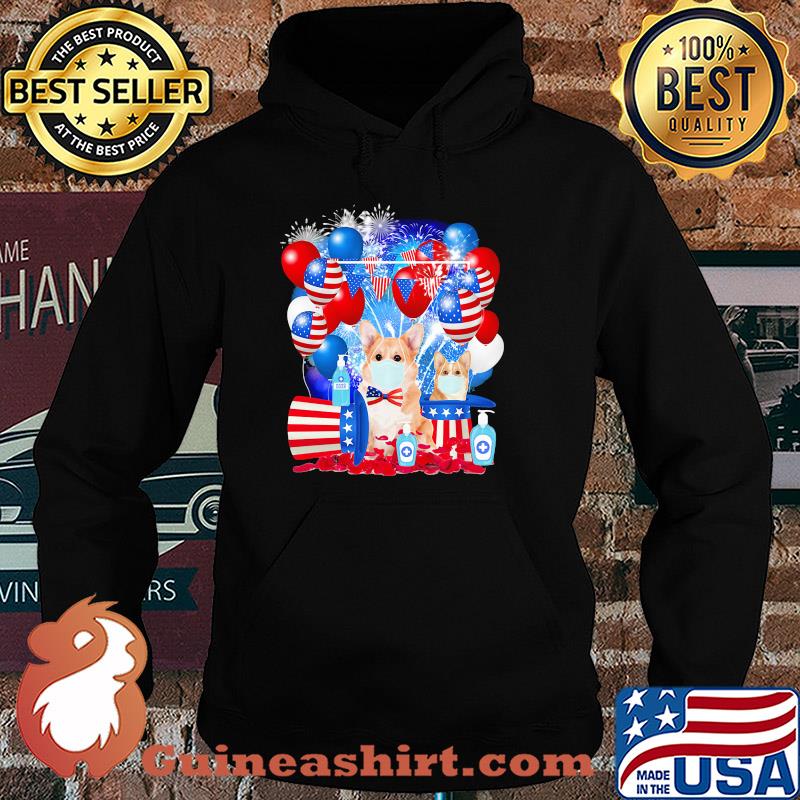 Corgi happy independence day mask soap firework balloon american flag s Hoodie