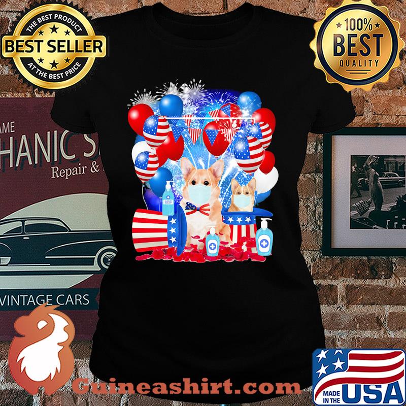 Corgi happy independence day mask soap firework balloon american flag s Ladies tee