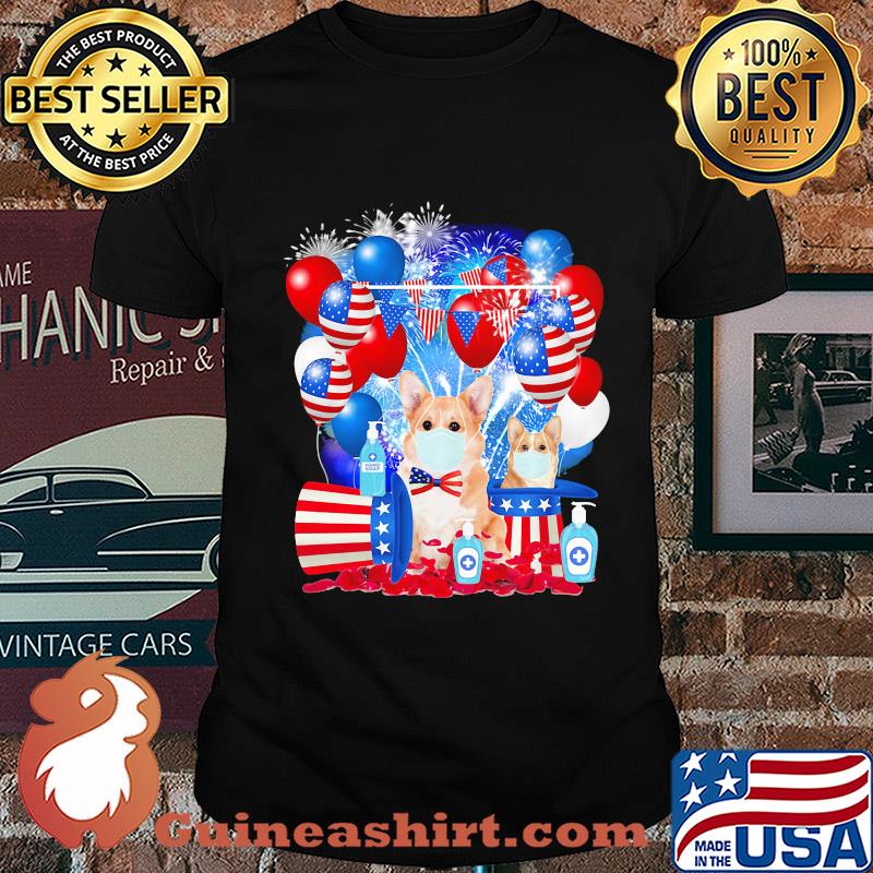 Corgi happy independence day mask soap firework balloon american flag shirt