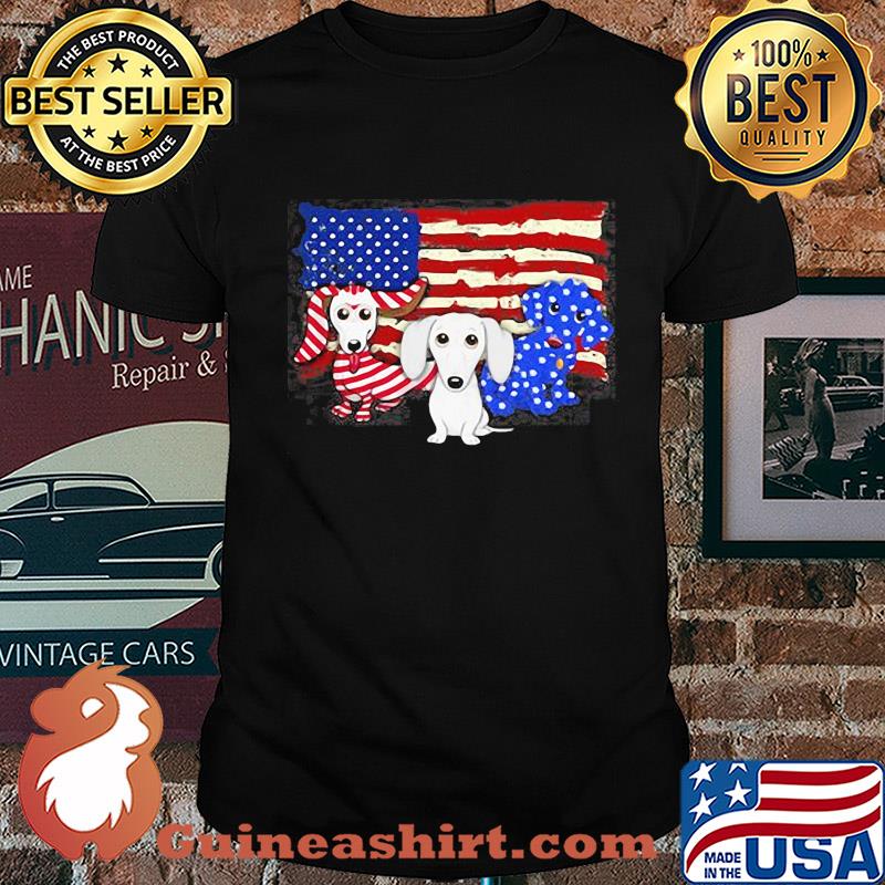 Dachshund 2 flag US American flag Independence Day veteran shirt