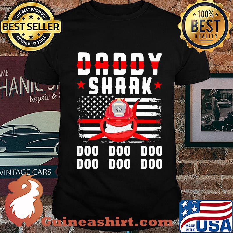 Daddy shark doo doo doo Firefighter American flag veteran Independence Day shirt