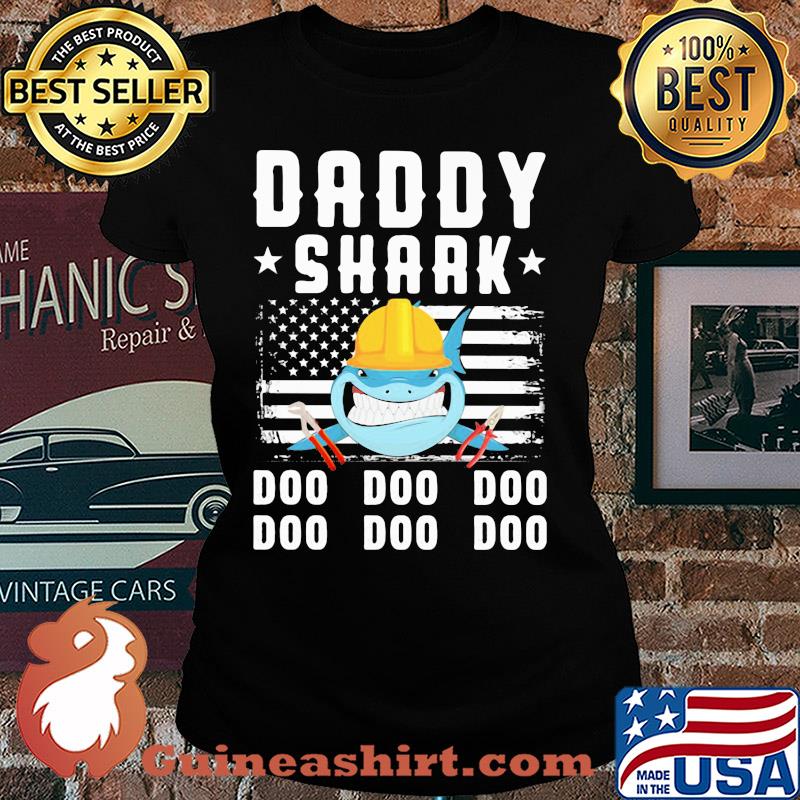 Daddy shark doo doo doo Lineman American flag veteran Independence Day s Ladies tee