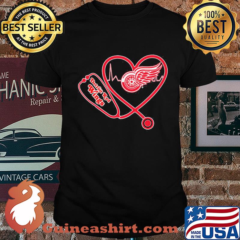 Detroit red wings hockey stethoscope heart shirt